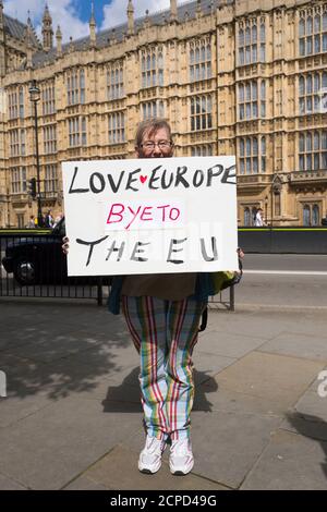 Le Brexit pro soutient les chambres du Parlement, après que la Grande-Bretagne ait voté pour quitter l'Union européenne, lors d'un référendum d'hier. Chambres du Parlement, Westminster, Londres, Royaume-Uni. 24 juin 2016 Banque D'Images