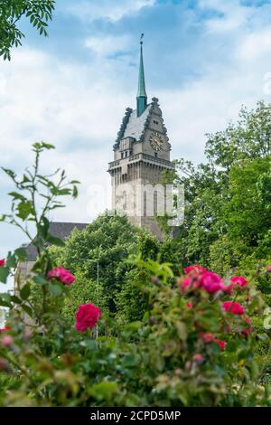 Duisburg, Burgplatz, vieille ville historique, tour de l'hôtel de ville Banque D'Images