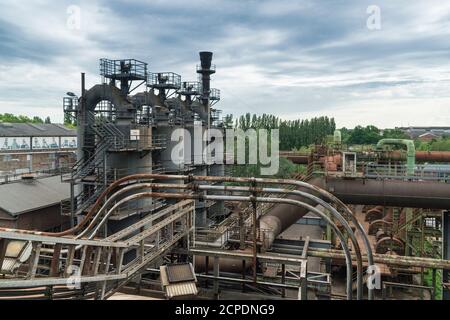 Duisburg, Landschaftspark Nord, aciéries fermées, haut fourneaux 1 et 2 Banque D'Images