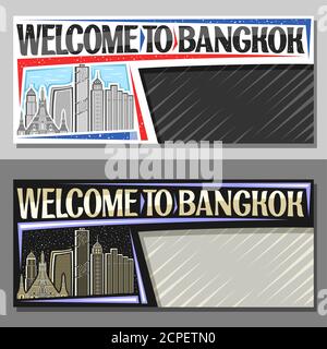 Mises en page vectorielles pour Bangkok avec espace de copie, bon décoratif avec illustration du paysage urbain moderne de bangkok sur fond de ciel de jour et de crépuscule, art desi Illustration de Vecteur