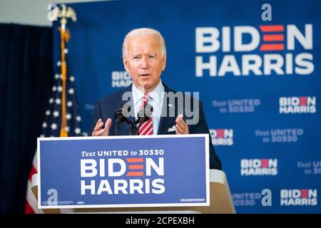 TAMPA, Floride, États-Unis - 15 septembre 2020 - Joe Biden, candidat à la présidence démocrate des États-Unis, assiste à une table ronde avec des vétérans de l'armée américaine à Tampa, en Floride, Banque D'Images