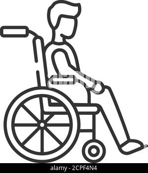 Icône noire de la ligne d'incapacité. Homme en fauteuil roulant manuel. Personnes handicapées ou atteintes de troubles physiques Affichez pour une page Web, une application mobile, un bouton, un logo Illustration de Vecteur