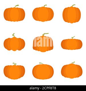 Citrouilles orange Halloween ensemble de groupes de dessins animés isolé sur fond blanc illustration vectorielle Illustration de Vecteur