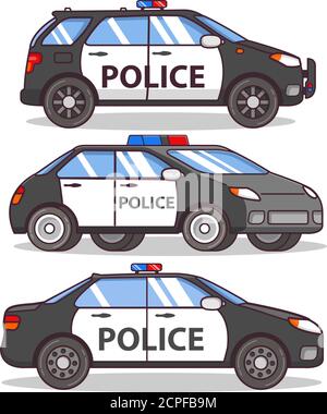 Vue latérale d'une voiture de police isolée sur le blanc. Illustration de Vecteur