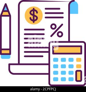 Icône de ligne de couleur de vecteur de calcul de gouvernement fiscal. Rapport et États financiers. Comptabilité et comptabilité. Illustration de Vecteur