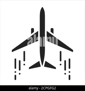 Icône de glyphe noir d'avion. Avion à voilure fixe motorisé. Propulsée vers l'avant par la poussée d'un moteur à jet. Pictogramme pour page Web, application mobile, Promo. IU Illustration de Vecteur