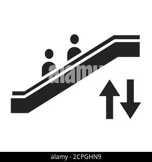 Icône en forme de glyphe noir de l'escalier roulant. Escalier en mouvement qui transporte des personnes entre les étages d'un bâtiment. Pictogramme pour page Web, application mobile, Promo. INTERFACE UTILISATEUR UTILISATEUR UX Illustration de Vecteur