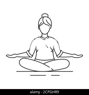 Icône en ligne noire de la position Padmasana Lotus. Asana assise à pattes croisées, dans laquelle chaque pied est placé sur la cuisse opposée. Pictogramme pour page Web Illustration de Vecteur