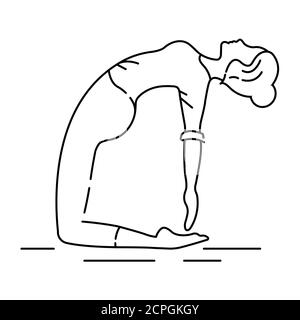 Camel pose Ushtrasana icône de ligne noire. Pencher en profondeur vers l'arrière à partir d'une position agenouillée. Pictogramme pour page Web, application mobile, Promo. INTERFACE UTILISATEUR GRAPHIQUE UTILISATEUR UX Illustration de Vecteur