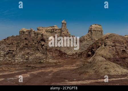 Formations de grès à Dallol, dépression de Danakil, région d'Afar, Éthiopie, Afrique Banque D'Images