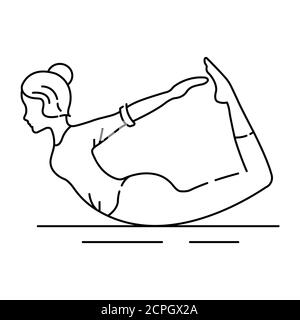 Bow pose Dhanurasana icône de ligne noire. Pictogramme pour page Web, application mobile, Promo. Élément de conception UI UX GUI. Contour modifiable. Illustration de Vecteur