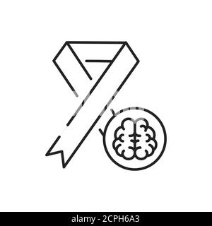 Icône noire de la ligne de sensibilisation à la démence. Ruban rouge avec le cerveau. Concept de la Journée mondiale de la santé mentale. Inscrivez-vous pour accéder à la page Web, à l'application mobile et au logo. Contour modifiable Illustration de Vecteur