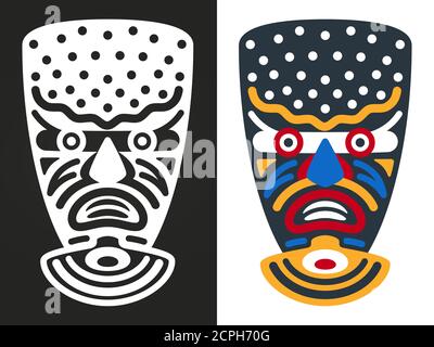 Masque tribal africain en colère noir et blanc et coloré, illustration vectorielle Illustration de Vecteur