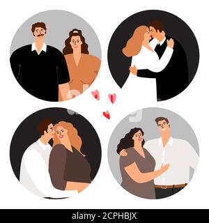 Couples amoureux, embrassant les femmes et les hommes vecteur avatars Illustration de Vecteur