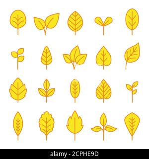 Icônes jaune de feuille de ligne définies sur fond blanc, illustration vectorielle Illustration de Vecteur