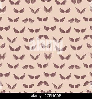 Ailes pour un motif sans coutures. Texture vintage tendance avec ailes d'anges. Illustration de l'aile ange, vol angélique sans fin Illustration de Vecteur