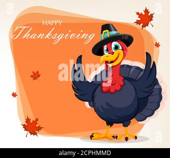 Carte de vœux de Thanksgiving. Drôle de personnage de dessin animé d'oiseau de dinde Thanksgiving Illustration vectorielle Illustration de Vecteur