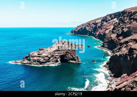 Vue depuis le sommet de la Roque Santo Domingo Beach la Palma, îles Canaries Banque D'Images