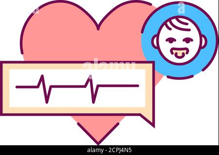 Icône de ligne de couleur pour cardiologie pédiatrique. Mesure du pouls, diagnostic cardiaque chez les enfants. Pictogramme pour page Web, application mobile, Promo. INTERFACE UTILISATEUR GRAPHIQUE UTILISATEUR UX Illustration de Vecteur