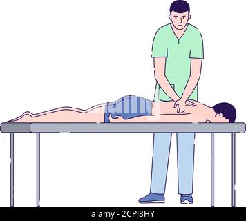 Un médecin de sexe masculin fait un massage d'une illustration à vecteur plat pour un patient de sexe masculin. Physiothérapie, acupuncture, concept de réadaptation. Santé traitement médical. Isolé Illustration de Vecteur