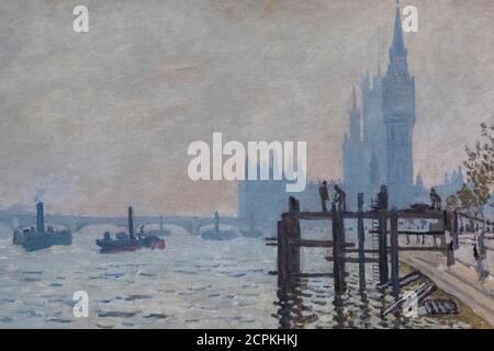 Peinture intitulée « la Tamise au-dessous de Westminster » de Claude Monet en date de 1871 Banque D'Images