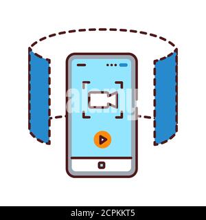 caméra vidéo panoramique à 360 degrés dans l'icône de ligne de couleur de smartphone. Technologie innovante. Pictogramme pour page Web, application mobile, Promo. INTERFACE UTILISATEUR GRAPHIQUE UTILISATEUR UX Illustration de Vecteur