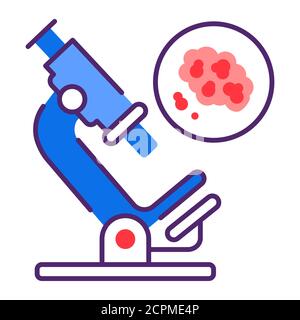 Détection des cellules cancéreuses par l'icône de couleur de la ligne d'analyse. Oncologie concept de recherche médicale. Inscrivez-vous pour accéder à la page Web, à l'application mobile et au logo. Elément vectoriel isolé Illustration de Vecteur