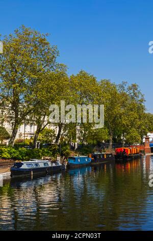 Angleterre, Londres, Cité de Westminster, petite Venise, bateaux étroits et Canal Banque D'Images