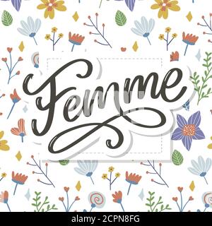 texte féme décoratif lettrage calligraphie fleurs brosse texte Illustration de Vecteur