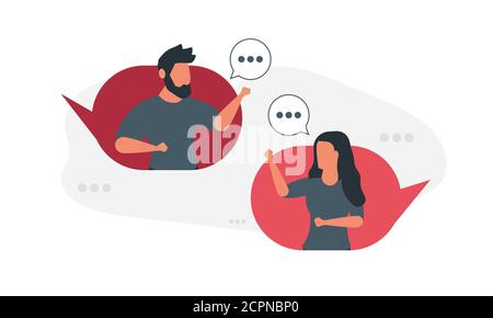 Une conversation entre deux personnes, un homme et une femme. Illustration du vecteur de concept de médias sociaux Illustration de Vecteur