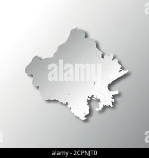 Etats de l'Inde - carte du Rajasthan avec effet de coupe de papier. Les rivières et les lacs sont illustrés. S'il vous plaît regardez mes autres images de séries cartographiques - elles sont al Illustration de Vecteur