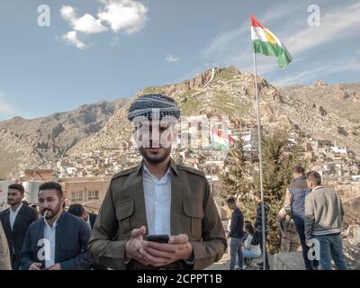 Duhok, Irak. 21 mars 2018. Portraits de jeunes Kurdes lors de la fête de Newroz. Akre est connue pour ses célébrations de Newroz, une ville du gouvernorat de Duhok, dans la région du Kurdistan. (Photo de Jawdat Ahmed/Pacific Press/Sipa USA) crédit: SIPA USA/Alay Live News Banque D'Images