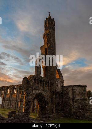 Dramatique, Sunrise, la cathédrale de St Andrew, St Andrews, Écosse, Royaume-Uni, GB. Banque D'Images