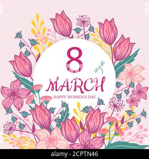 Fleurs, image, carte postale. belle journée de la femme heureuse célébration contexte international. Illustration de Vecteur