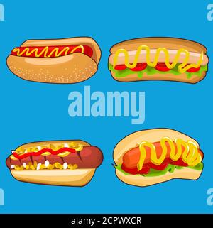 Illustration vectorielle d'un menu de restauration rapide pour hot dog avec saucisse et moutarde, vecteur d'icône Hot dog Illustration de Vecteur