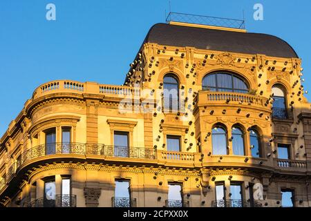 Barcelone, via Laietana, façade sous la lumière du matin Banque D'Images