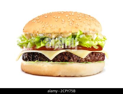 Savoureux et appétissant hamburger cheeseburger une vue superbe pour le plus vite nourriture Banque D'Images