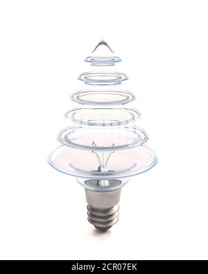 Ampoule. Ampoule sous forme d'arbre. Rendu 3d d'une ampoule sous forme d'arbre de Noël sur fond blanc Banque D'Images