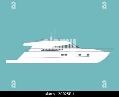 Yacht de luxe blanc. Navire isolé sur fond bleu. Illustration de Vecteur
