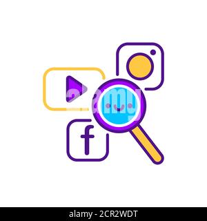 Icône de couleur de la ligne d'optimisation du moteur de recherche sur les réseaux sociaux. Promotion SMM. Inscrivez-vous pour accéder à la page Web, à l'application mobile, au bouton et au logo. Elément vectoriel isolé. Modifiable Illustration de Vecteur