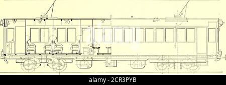 . Le journal de chemin de fer de rue . les ions sont les plus attrayants, et comme compléte dans toutes les parties que ceux des chemins de fer à vapeur standard. En raison de l'utilisation du système triphasé, deux trolleyfils sont transportés sur la voie, et le nombre de positions du transformateur est de quatorze. Il y a eu une discussion considérable sur la question de savoir si le décembre 1899.] JOURNAL DE CHEMIN DE FER DE RUE. le circuit de distribution de 855 15,000 volts devrait être situé le long de l'allée, où, bien sûr, l'installation d'inspection était mister, mais où, d'autre part, il devrait suivre les courbes de la ligne. Il a finalement été décidé de pl Banque D'Images