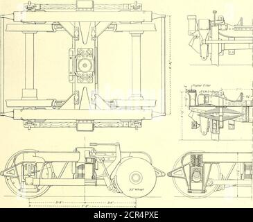 . Journal de chemin de fer électrique . Voitures d'extension Newark—Plan indiquant la disposition des sièges. Voitures d'extension Newark—sections de plan, d'élévation et de demi-poids du camion les plaques centrales de la carrosserie sont fixées directement au seuil central et aucun renfort de carrosserie n'est utilisé. La section transversale du seuil central entre les traverses est de 25 pouces carrés, ce qui permet de résister aux contraintes de compression rencontrées lors du service de trains à unités multiples. La charpente latérale se compose d'un angle inférieur de 5 po x 334 po x 5-16 po, de plaques de revêtement de 3-32 po d'épaisseur et d'un rail de courroie rectangulaire de 4 po x }i po. Toute la charge vers Banque D'Images