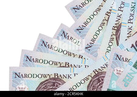 10 les bills de zloty polonais se trouvent dans un ordre différent isolé sur blanc. Le concept de banque locale ou de fabrication d'argent. Bannière d'arrière-plan commercial Banque D'Images