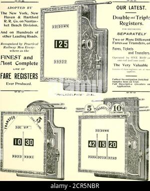 . The Street Railway journal . don, E. C, EN8; Land. Le droit de douane est nominal en vertu de la nouvelle loi tarifaire. -F*oi-t PRioE^s AR&gt;i&gt;ite:ss«*- PETINGELL ANDREWS CO. AGENTS DE VENTE GÉNÉRALE, FRANK X. CICOTT, directeur du département ferroviaire. 72 et 74 Federal St. Boston. 39 et 41 Cortlandt St., New York. Octobre 1895. SOUVENIR DU STREET RAILWAY JOURNAL. LV les registres de tarifs de New Haven. Simple -^— DOUBLE TRIPLE.  iti.SFE.J*!. ADOPTÉ PAR le New York, Newhaven et HartfordR. R. Co. Sur Nantas =ket Beach Division, et sur des centaines d'autres routes principales. Reconnu par PracticalRailway hommes chaque-où un Banque D'Images