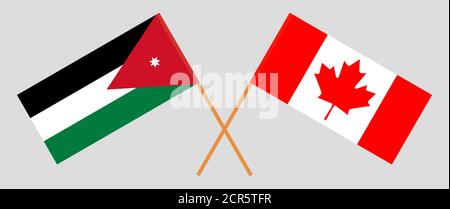 Drapeaux croisés de la Jordanie et du Canada. Couleurs officielles. Proportion correcte. Illustration vectorielle Illustration de Vecteur