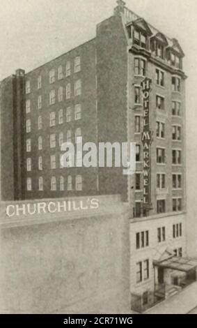 . Le livre rouge officiel de l'hôtel et le répertoire . 142-146 West 49th Street près de Broadway NEW YORK CITY UN haut-lieu de feu Hotelin le centre de la ville et au coeur du quartier commerçant de Thetritricaland. 200 CHAMBRES chambres, utilisation de la baignoire, 1.50 $ par jour et upRooms, with Bath, 2.00 $ par jour et upParlour, Chambre et baignoire, 3.00 $ par jour et plus toutes les chambres sont grandes, aérées et joliment meublées. Ex-ceptionnellement cool en été. RESTAURANT HAUT DE GAMME ATMODERATE PRIX Livret sur applicationWILLIAM E. WOODMAN, Manager HOTEL MARKWELL 220-222 West 49th Street PRÈS DE BROADWAY NEW YORK CITY N ewly meublé R Banque D'Images