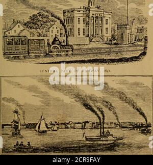 . Cérémonies à l'achèvement du monument érigé par la Pennsylvania Railroad Company à Bordentown, New Jersey, pour marquer le premier morceau de piste posé entre New York et Philadelphie, 1831, le 12 novembre 1891 . N. E. VIFW DE NOUVEAU sur la droite est vu le pont de chemin de fer, au-dessus du Delaware et du canal Raritan, passant le long de la rivière Raritan, est vu en face de la ville BRUNSWICK, N. J., 1842. Vhich, sur une éminence, est vu Rutgers College. S. E. VUE SUR LA VILLE DE JERSEY. DE NEW YORK. 1842.ci-dessus montre l'apparence ol Jersey City comme vu de près de la batterie, à New York.les œuvres de la je Banque D'Images