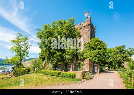 Château de Klopp près de Bingen am Rhein, entouré de vignobles, château perché à l'architecture néo-gothique historique bien préservée, UNESCO World Banque D'Images