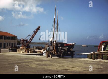 Le long du front de mer, Christiansted, Saint Croix, Îles Vierges Américaines Décembre 1941 Banque D'Images