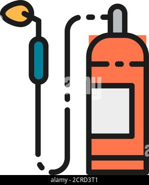 Brûleur à gaz industriel, chalumeau, dispositif de soudage au gaz icône de ligne de couleur. Illustration de Vecteur